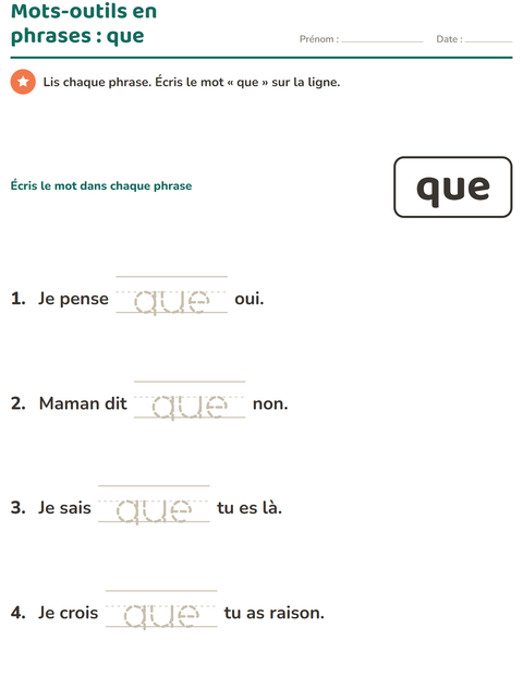 Aperçu de la fiche Mots-outils pour École maternelle (grande section, 5-7 ans)