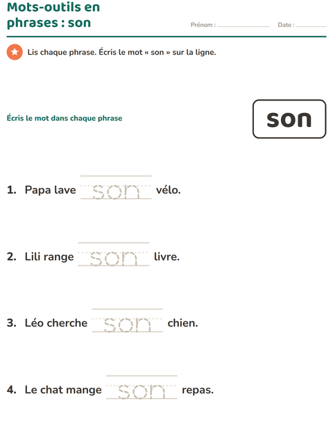 Aperçu de la fiche Mots-outils pour École maternelle (grande section, 5-7 ans)
