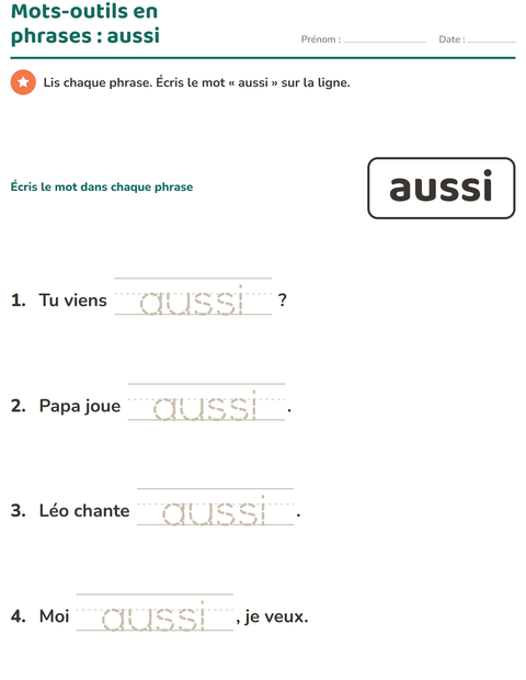 Aperçu de la fiche Mots-outils pour École maternelle (grande section, 5-7 ans)