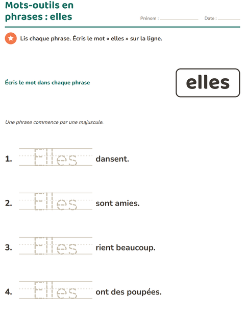 Aperçu de la fiche Mots-outils pour École maternelle (grande section, 5-7 ans)