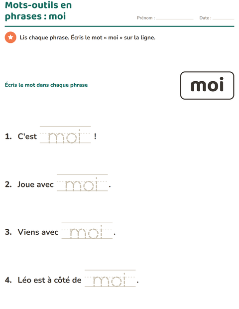 Aperçu de la fiche Mots-outils pour École maternelle (grande section, 5-7 ans)