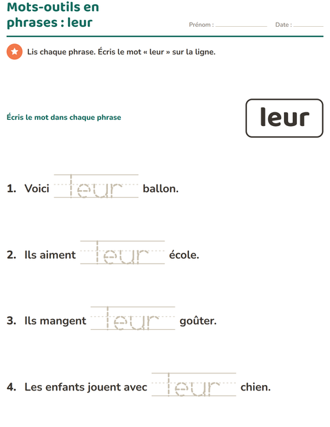 Aperçu de la fiche Mots-outils pour École maternelle (grande section, 5-7 ans)