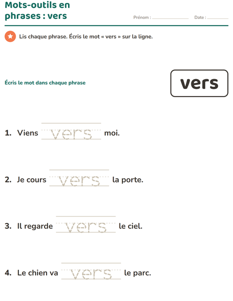 Aperçu de la fiche Mots-outils pour École maternelle (grande section, 5-7 ans)