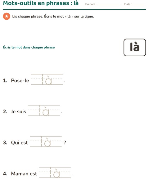 Aperçu de la fiche Mots-outils pour École maternelle (grande section, 5-7 ans)
