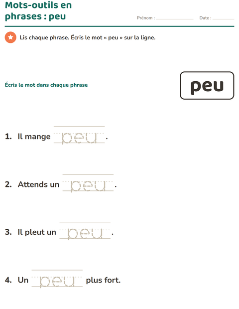 Aperçu de la fiche Mots-outils pour École maternelle (grande section, 5-7 ans)