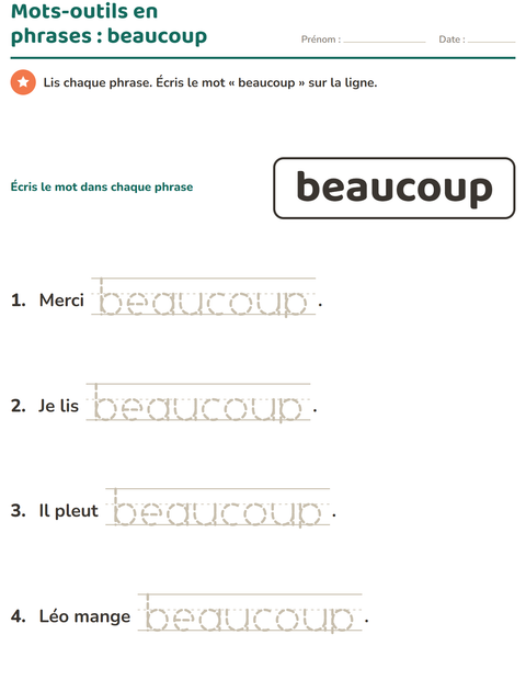 Aperçu de la fiche Mots-outils pour École maternelle (grande section, 5-7 ans)