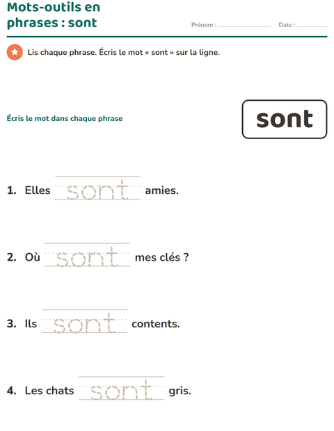 Aperçu de la fiche Mots-outils pour École maternelle (grande section, 5-7 ans)