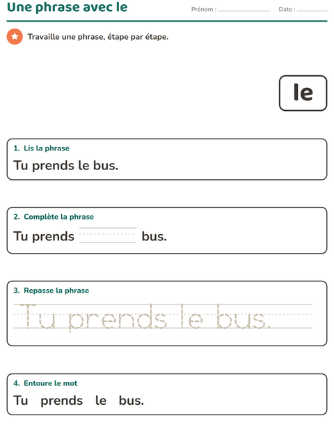 Aperçu de la fiche Mots-outils pour École maternelle (grande section, 5-7 ans)