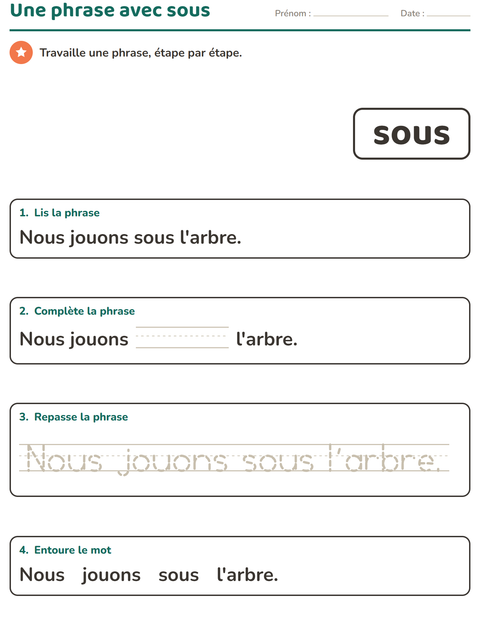 Aperçu de la fiche Mots-outils pour École maternelle (grande section, 5-7 ans)