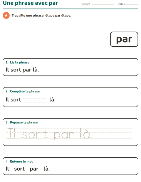 Aperçu de la fiche Mots-outils pour École maternelle (grande section, 5-7 ans)