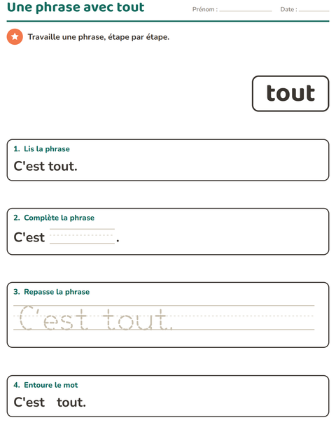 Aperçu de la fiche Mots-outils pour École maternelle (grande section, 5-7 ans)