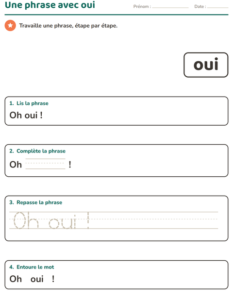 Aperçu de la fiche Mots-outils pour École maternelle (grande section, 5-7 ans)