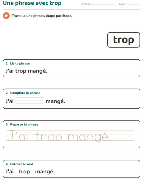 Aperçu de la fiche Mots-outils pour École maternelle (grande section, 5-7 ans)