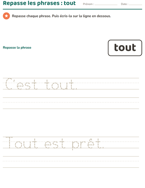 Aperçu de la fiche Mots-outils pour École maternelle (grande section, 5-7 ans)