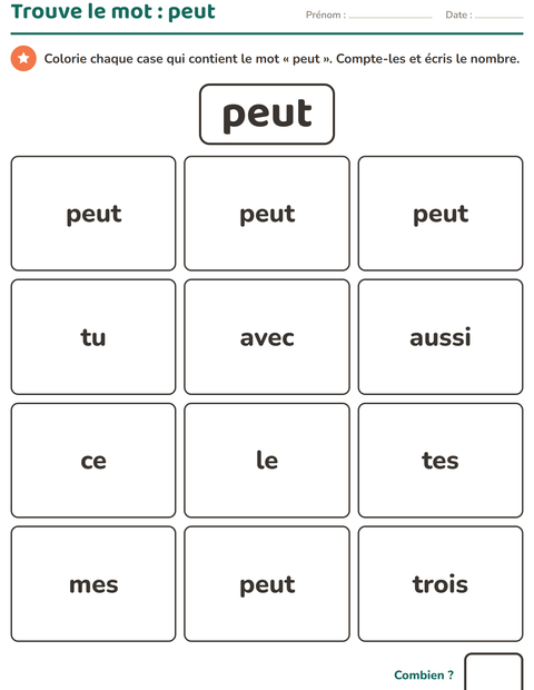 Aperçu de la fiche Mots-outils pour École maternelle (grande section, 5-7 ans)
