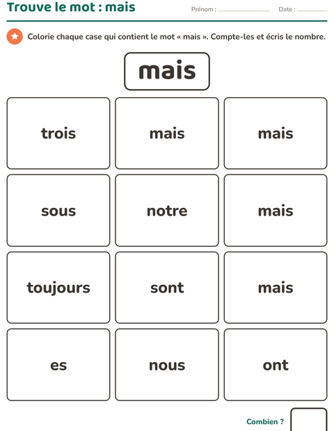 Aperçu de la fiche Mots-outils pour École maternelle (grande section, 5-7 ans)