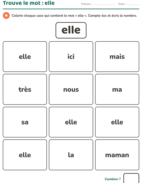 Aperçu de la fiche Mots-outils pour École maternelle (grande section, 5-7 ans)