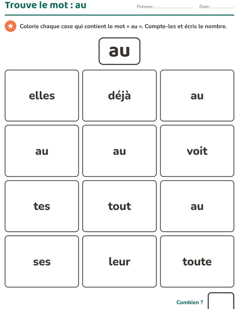 Aperçu de la fiche Mots-outils pour École maternelle (grande section, 5-7 ans)