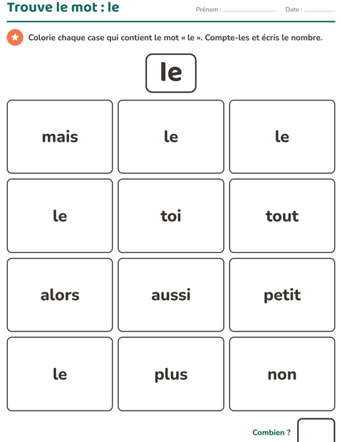 Aperçu de la fiche Mots-outils pour École maternelle (grande section, 5-7 ans)