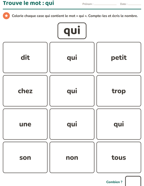 Aperçu de la fiche Mots-outils pour École maternelle (grande section, 5-7 ans)