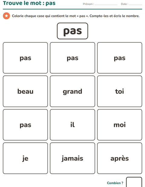 Aperçu de la fiche Mots-outils pour École maternelle (grande section, 5-7 ans)