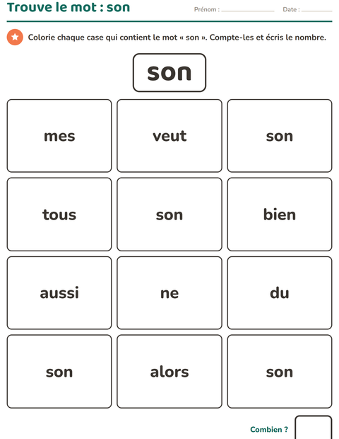 Aperçu de la fiche Mots-outils pour École maternelle (grande section, 5-7 ans)
