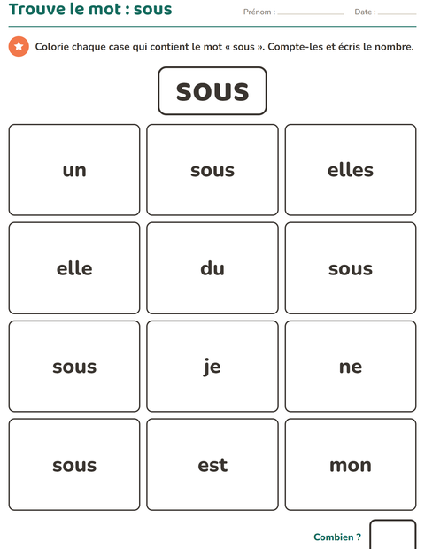 Aperçu de la fiche Mots-outils pour École maternelle (grande section, 5-7 ans)