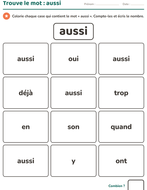 Aperçu de la fiche Mots-outils pour École maternelle (grande section, 5-7 ans)