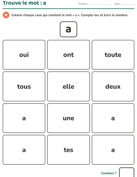Aperçu de la fiche Mots-outils pour École maternelle (grande section, 5-7 ans)