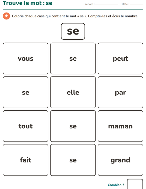 Aperçu de la fiche Mots-outils pour École maternelle (grande section, 5-7 ans)