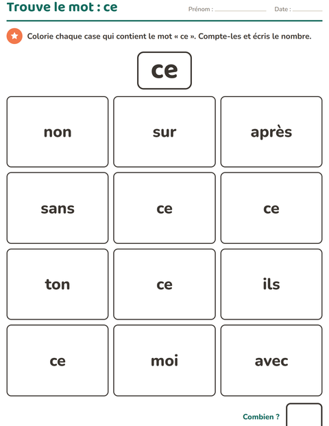 Aperçu de la fiche Mots-outils pour École maternelle (grande section, 5-7 ans)