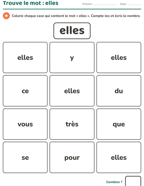Aperçu de la fiche Mots-outils pour École maternelle (grande section, 5-7 ans)