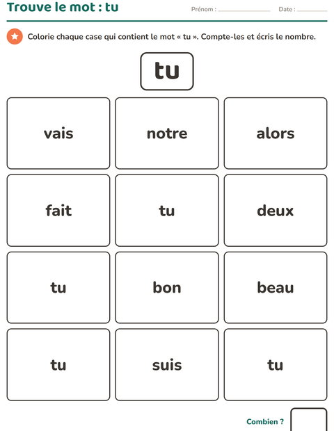 Aperçu de la fiche Mots-outils pour École maternelle (grande section, 5-7 ans)