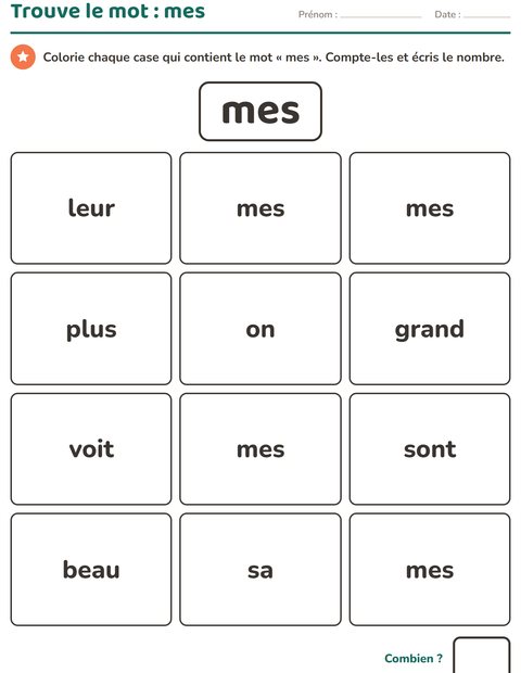 Aperçu de la fiche Mots-outils pour École maternelle (grande section, 5-7 ans)
