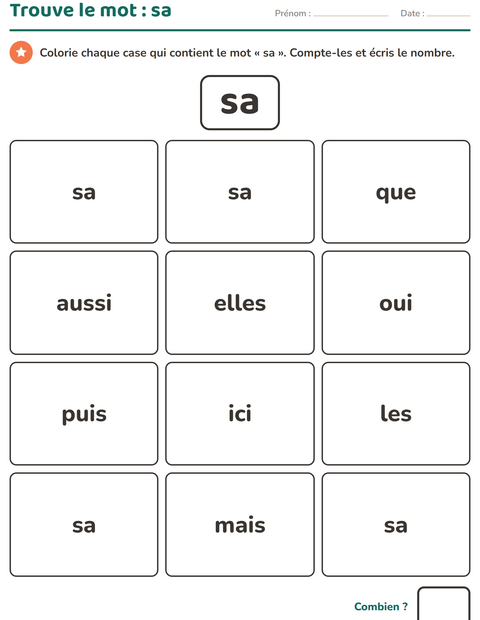 Aperçu de la fiche Mots-outils pour École maternelle (grande section, 5-7 ans)