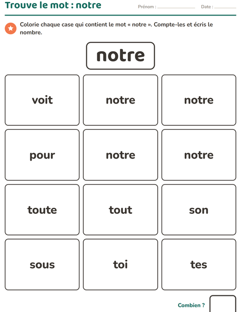 Aperçu de la fiche Mots-outils pour École maternelle (grande section, 5-7 ans)
