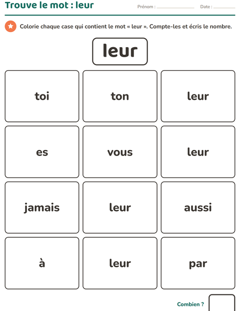 Aperçu de la fiche Mots-outils pour École maternelle (grande section, 5-7 ans)