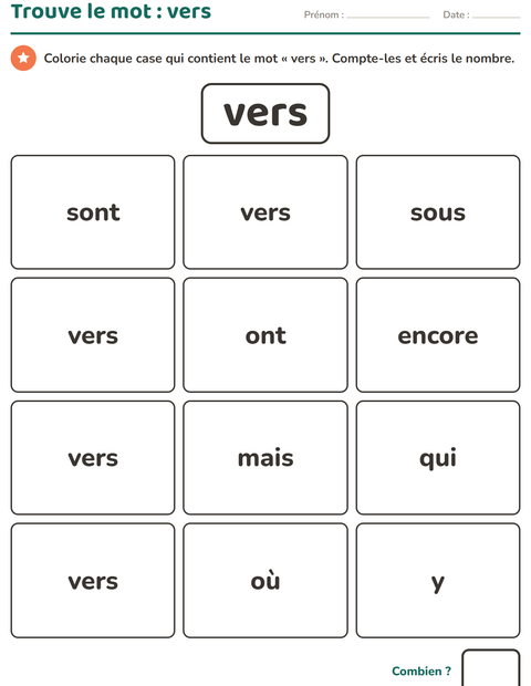 Aperçu de la fiche Mots-outils pour École maternelle (grande section, 5-7 ans)