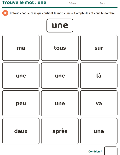 Aperçu de la fiche Mots-outils pour École maternelle (grande section, 5-7 ans)