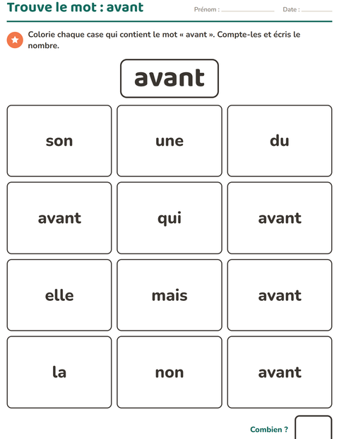 Aperçu de la fiche Mots-outils pour École maternelle (grande section, 5-7 ans)