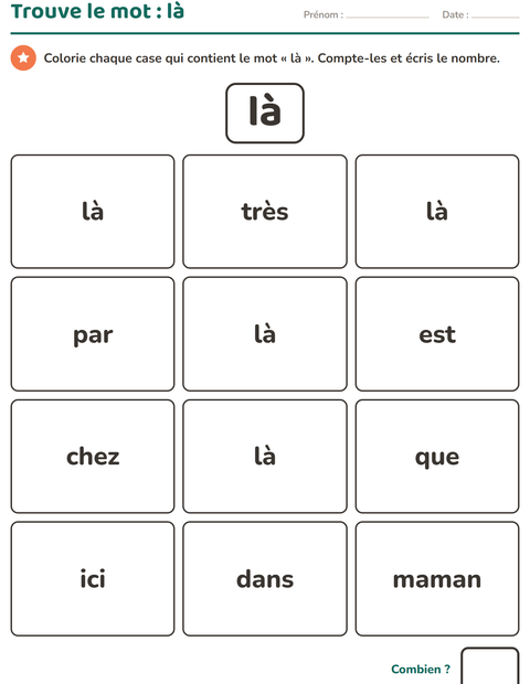 Aperçu de la fiche Mots-outils pour École maternelle (grande section, 5-7 ans)