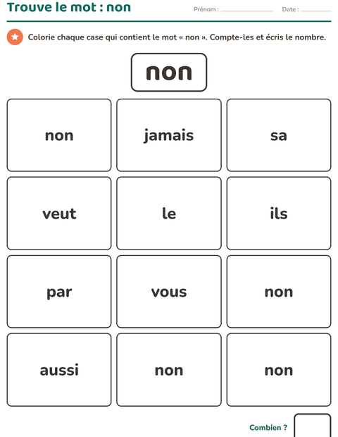 Aperçu de la fiche Mots-outils pour École maternelle (grande section, 5-7 ans)