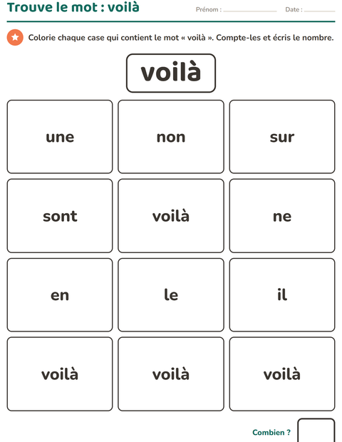 Aperçu de la fiche Mots-outils pour École maternelle (grande section, 5-7 ans)