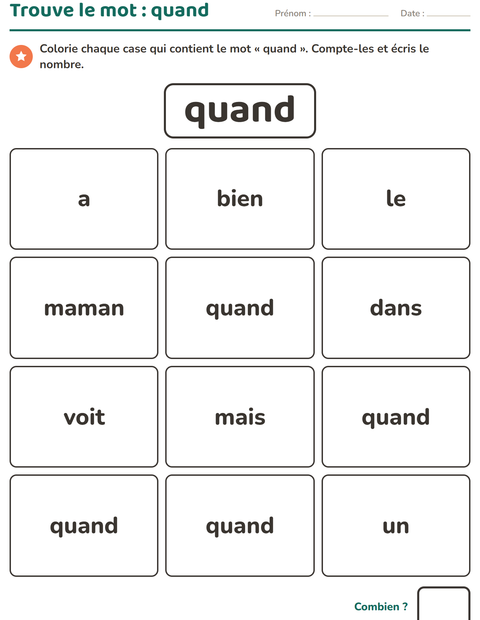 Aperçu de la fiche Mots-outils pour École maternelle (grande section, 5-7 ans)