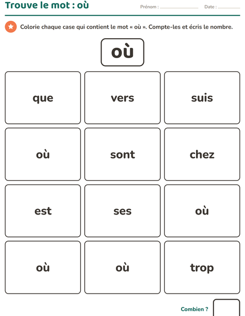 Aperçu de la fiche Mots-outils pour École maternelle (grande section, 5-7 ans)