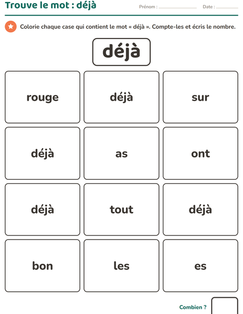 Aperçu de la fiche Mots-outils pour École maternelle (grande section, 5-7 ans)