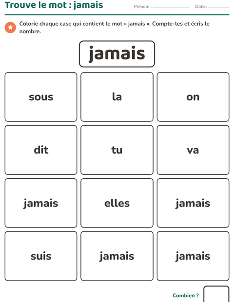 Aperçu de la fiche Mots-outils pour École maternelle (grande section, 5-7 ans)
