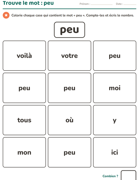 Aperçu de la fiche Mots-outils pour École maternelle (grande section, 5-7 ans)