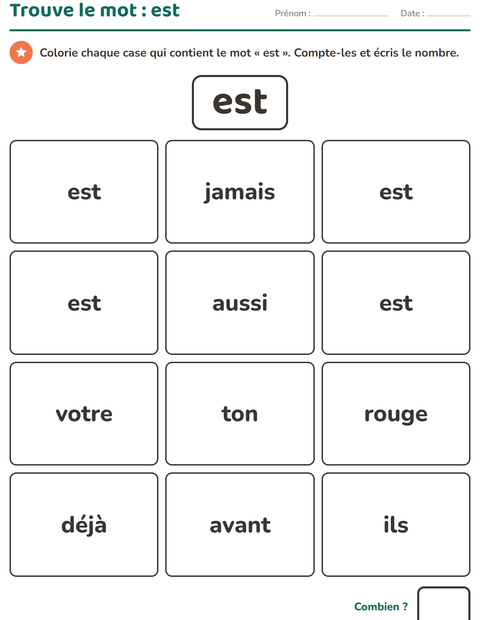 Aperçu de la fiche Mots-outils pour École maternelle (grande section, 5-7 ans)