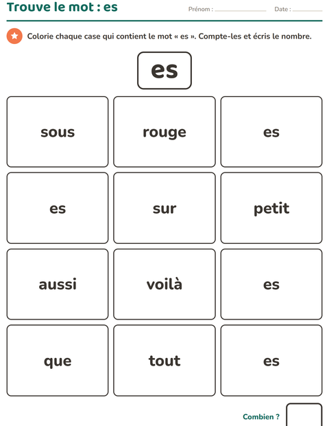Aperçu de la fiche Mots-outils pour École maternelle (grande section, 5-7 ans)